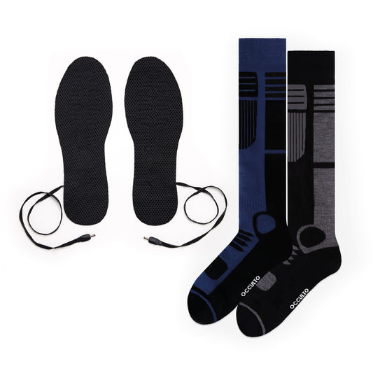 Set of 2 pairs of ski socks with heated insoles - Blue / Anthracite