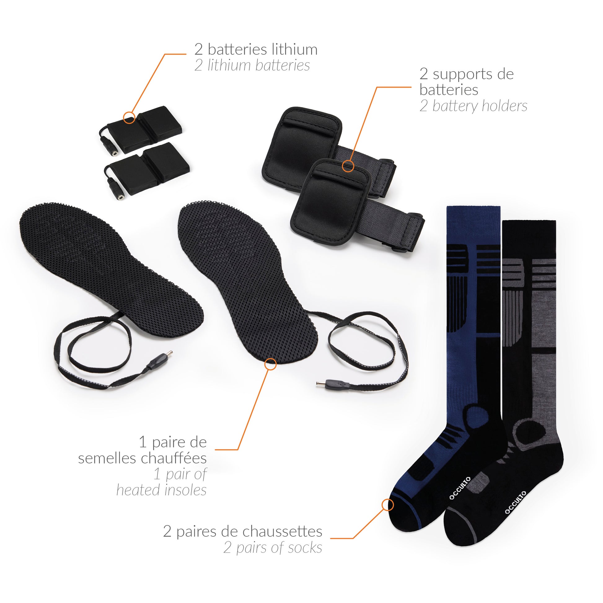 Set of 2 pairs of ski socks with heated insoles - Blue / Anthracite