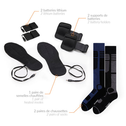 Set of 2 pairs of ski socks with heated insoles - Blue / Anthracite