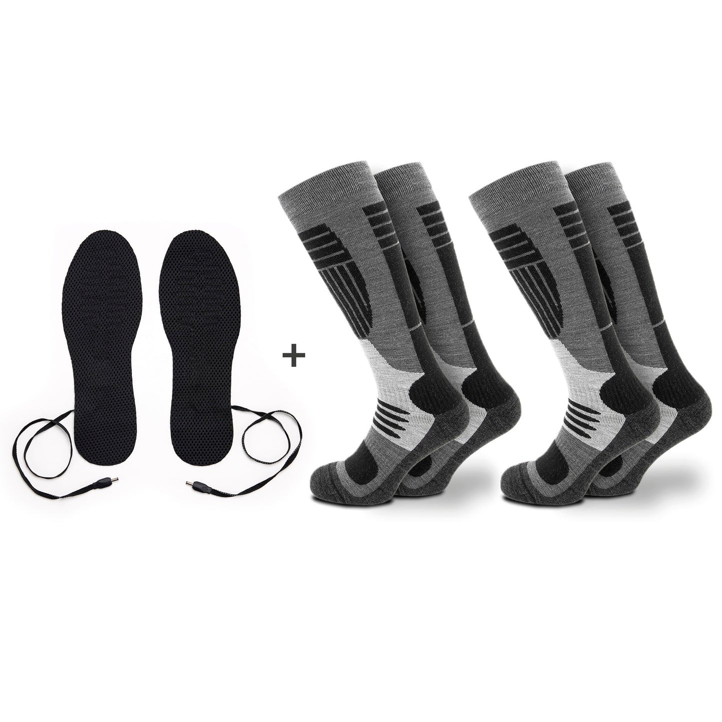 Set of 2 pairs of ski socks with heated insoles - Black