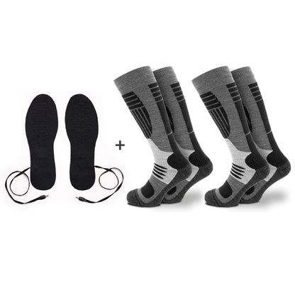 Set of 2 pairs of ski socks with heated insoles - Black