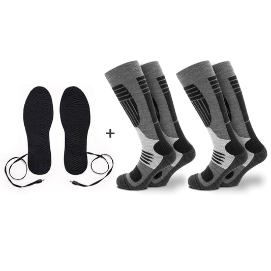 Set of 2 pairs of ski socks with heated insoles - Black