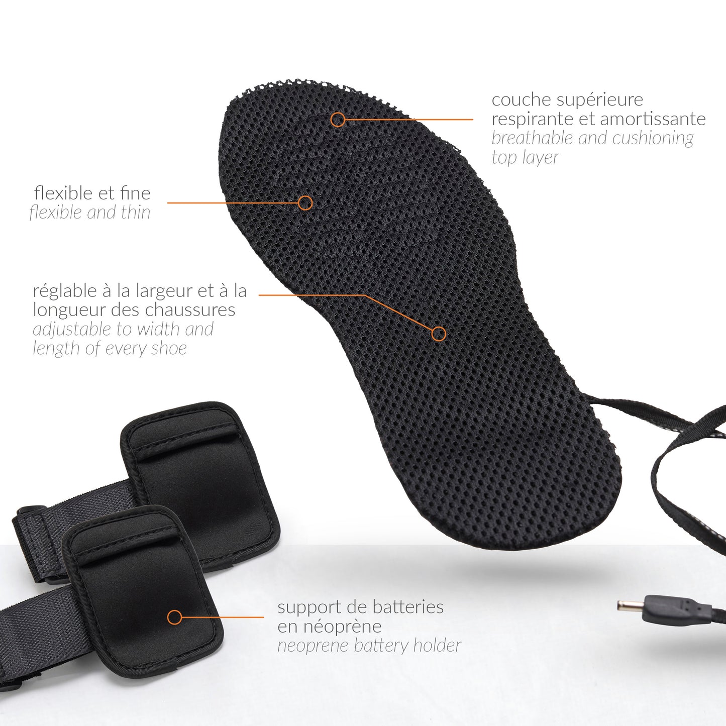 Set of 2 pairs of ski socks with heated insoles - Black