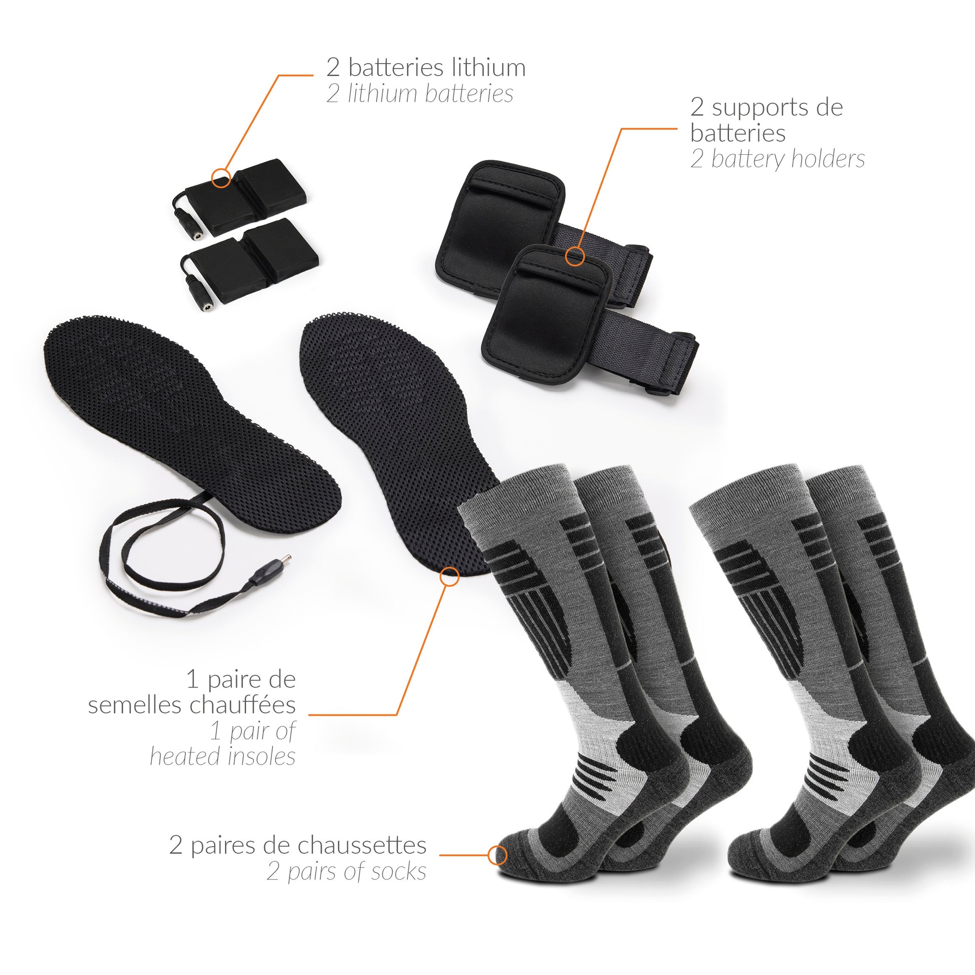 Set of 2 pairs of ski socks with heated insoles - Black