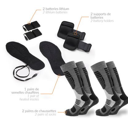 Set of 2 pairs of ski socks with heated insoles - Black