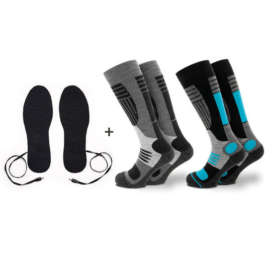 Set of 2 pairs of ski socks with heated insoles - Blue / Black