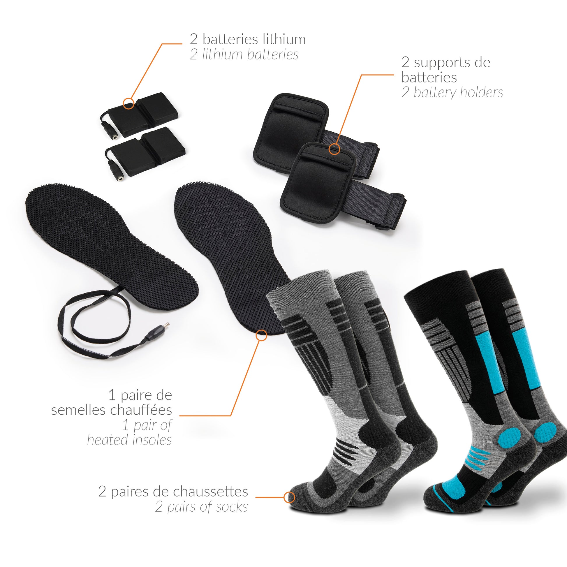 Set of 2 pairs of ski socks with heated insoles - Blue / Black