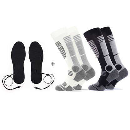 Set of 2 pairs of ski socks with heated insoles - Black/ White