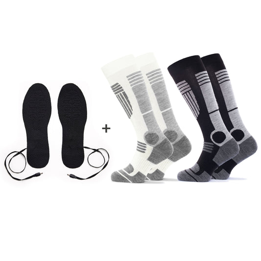 Set of 2 pairs of ski socks with heated insoles - Black/ White