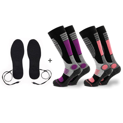 Set of 2 pairs of ski socks with heated insoles - Purple / Pink