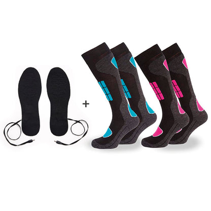 Set of 2 pairs of ski socks with heated insoles - Blue / Red