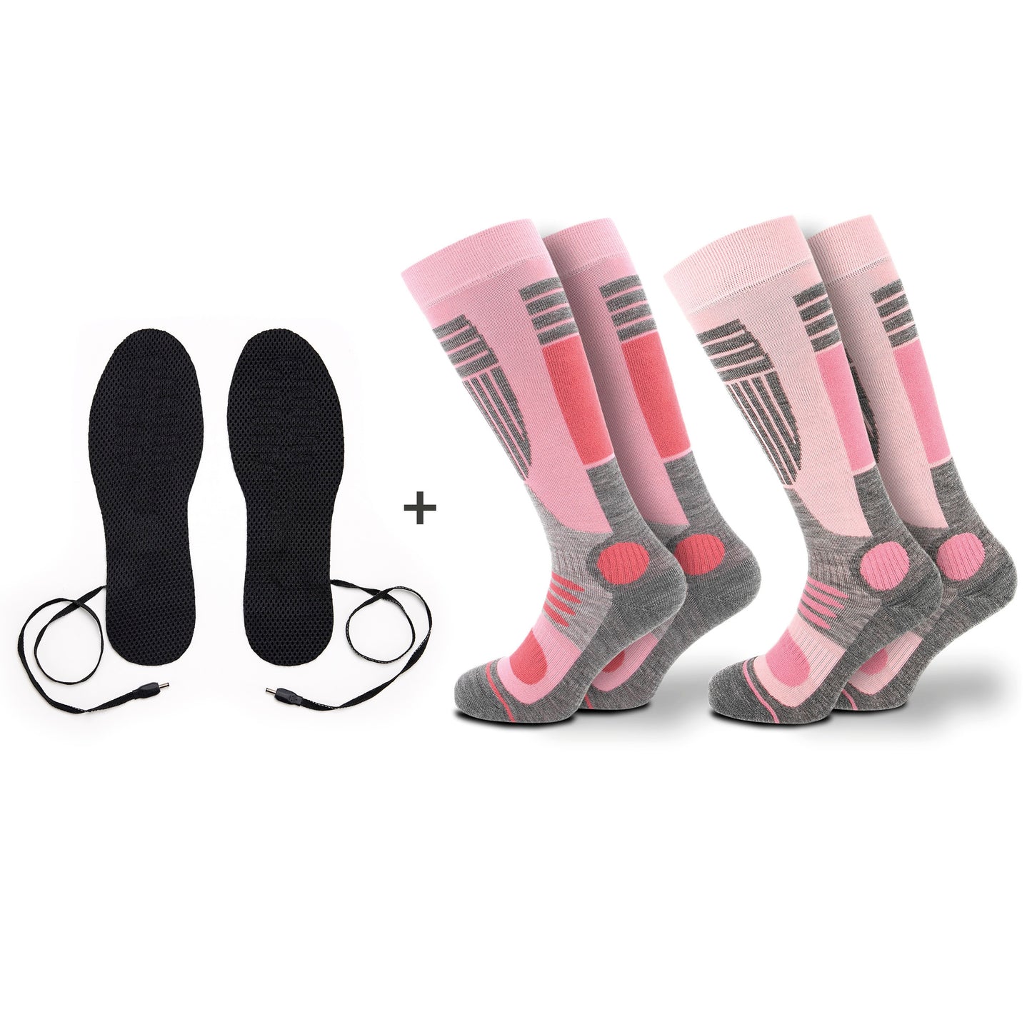 Set of 2 pairs of ski socks with heated insoles - Pink