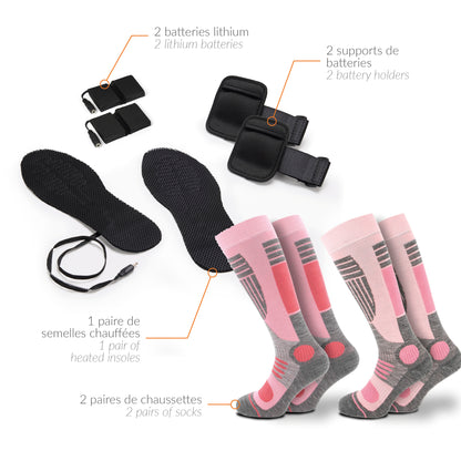 Set of 2 pairs of ski socks with heated insoles - Pink