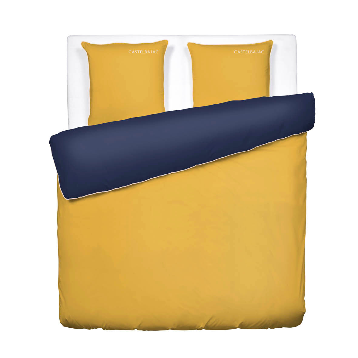 Duvet cover + pillowcase cotton satin - Uni piping - Honey gold / Navy blue