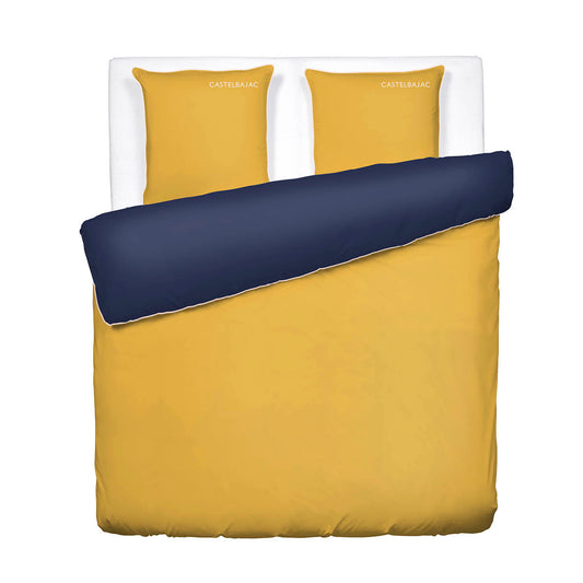 Duvet cover + pillowcase cotton satin - Uni piping - Honey gold / Navy blue