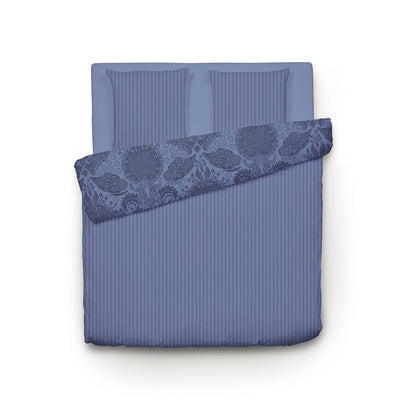 Duvet cover + pillowcase(s) cotton satin Arles Blue - Striped