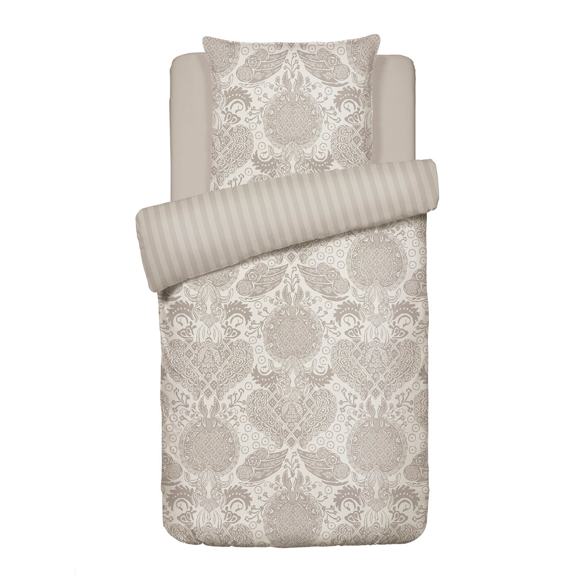 Duvet cover + pillowcase(s) cotton satin dobby stripe woven Taupe 140 x 200 cm + 63 x 63 cm