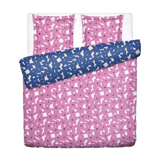 Duvet cover + pillowcase cotton satin - Pulsation florale - Pink / Blue