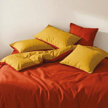 Duvet cover + pillowcase cotton satin - Uni piping - Spicy pumpkin / Honey gold