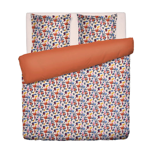 Duvet cover + pillowcase cotton satin - Chorégraphie sauvage - Multicolor / Spicy pumpkin