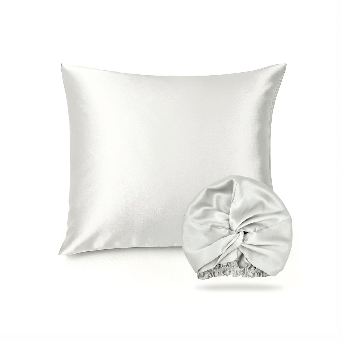 2-piece set with nightcap - 100% mulberry silk 19 momme - Brume de soie - white 63 x 63 cm + 20 x 30 cm