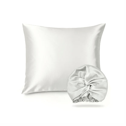 2-piece set with nightcap - 100% mulberry silk 19 momme - Brume de soie - white 63 x 63 cm + 20 x 30 cm