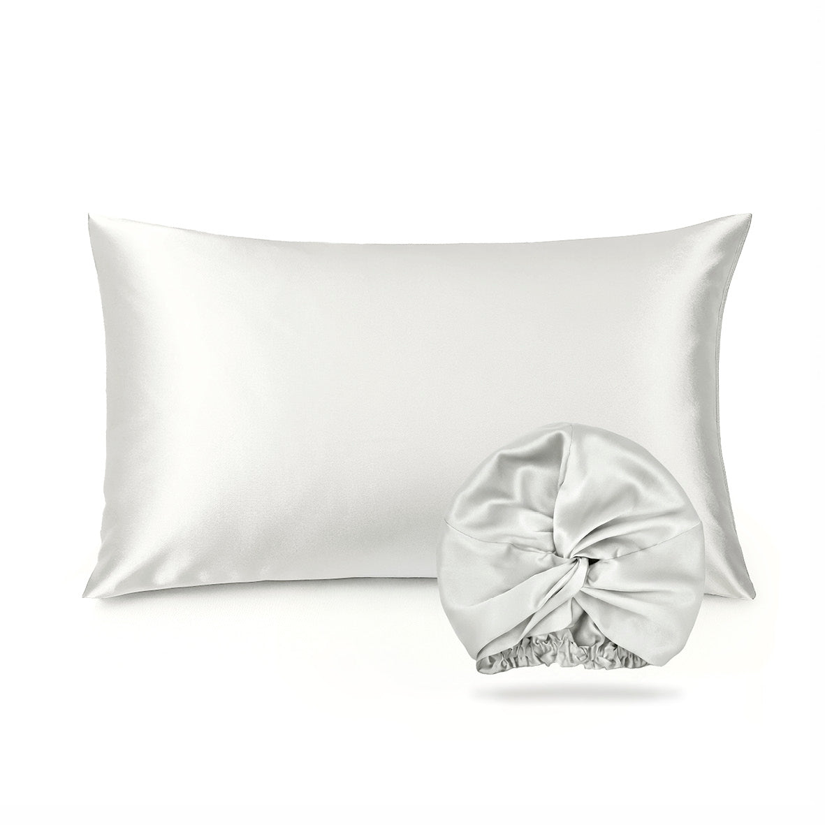 2-piece set with nightcap - 100% mulberry silk 19 momme - Brume de soie - white 50 x 70 cm + 20 x 30 cm