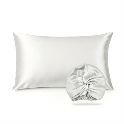2-piece set with nightcap - 100% mulberry silk 19 momme - Brume de soie - white 50 x 70 cm + 20 x 30 cm