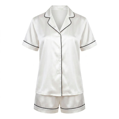 Short pajamas set - 100% mulberry silk 19 momme - Calista - white XL