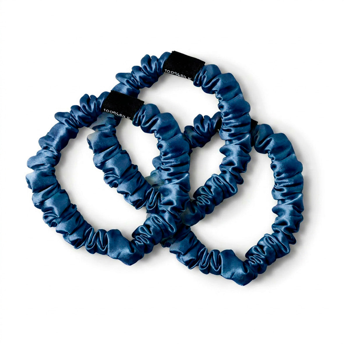 Set of 3 skinny scrunchies silk - Althéa Navy blue - 3 x (D 6 cm)