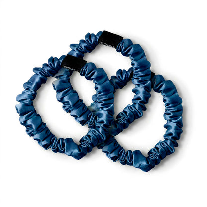 Set of 3 skinny scrunchies silk - Althéa Navy blue - 3 x (D 6 cm)