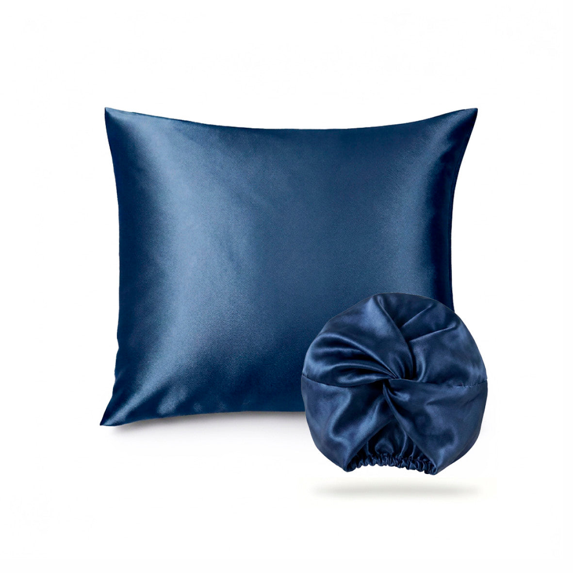Pillowcase + nightcap silk - Brume de soie Navy blue 63 x 63 cm + 8.5 x 20.5 cm