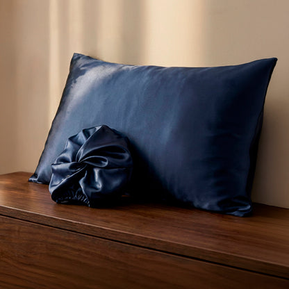 Pillowcase + nightcap silk - Brume de soie Navy blue