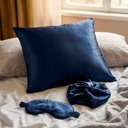 Pillowcase + eyemask + nightcap silk - Brume de soie Navy blue