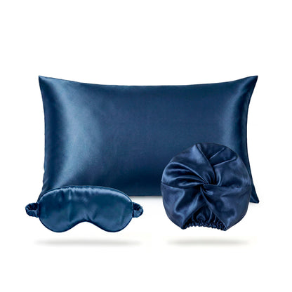 Pillowcase + eyemask + nightcap silk - Brume de soie Navy blue 50 x 70 cm + 8.5 x 20.5 cm