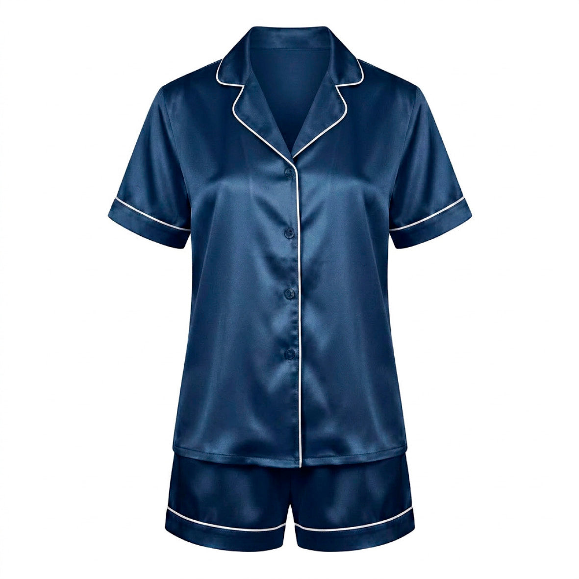 Short pajamas set silk - Calista Navy blue