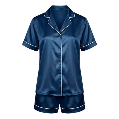 Short pajamas set silk - Calista Navy blue