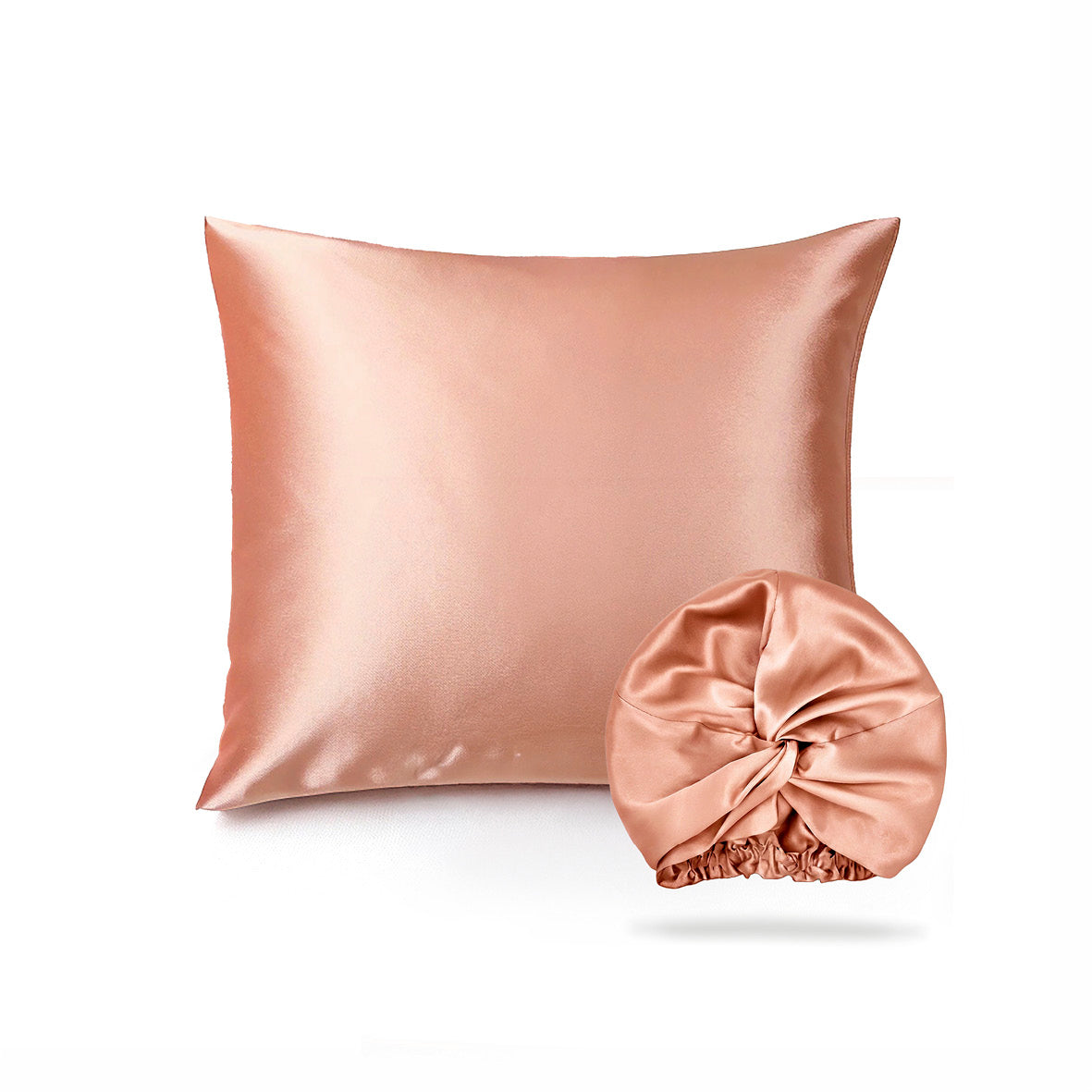 Pillowcase + nightcap silk - Brume de soie Rose gold 63 x 63 cm + 8.5 x 20.5 cm