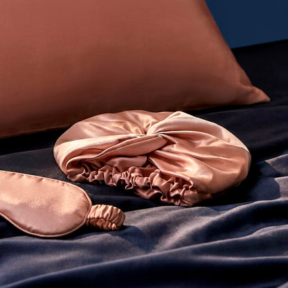 Pillowcase + eyemask + nightcap silk - Brume de soie Rose gold