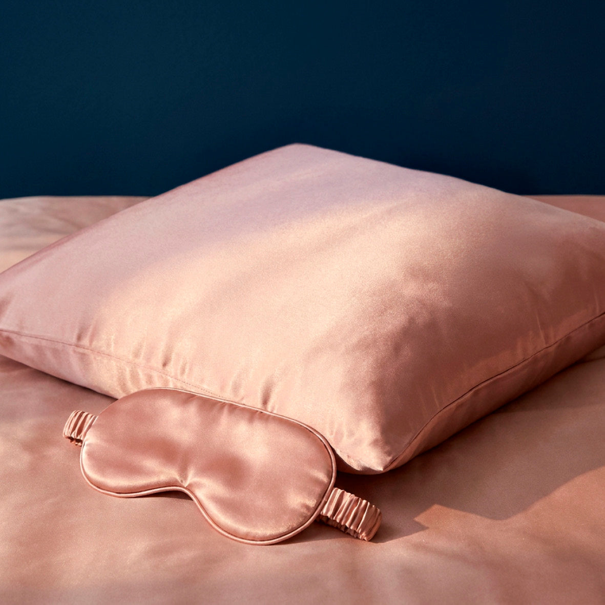 Pillowcase + eyemask + nightcap silk - Brume de soie Rose gold