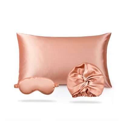 Pillowcase + eyemask + nightcap silk - Brume de soie Rose gold 50 x 70 cm + 8.5 x 20.5 cm