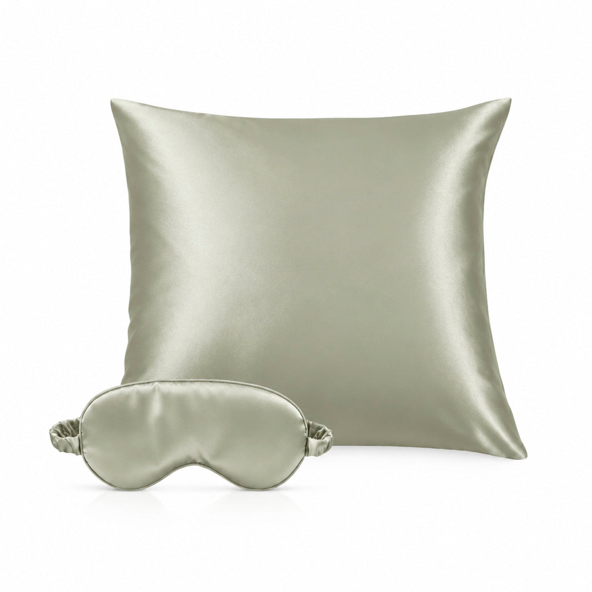 2-piece set with eyemask - 100% mulberry silk 19 momme - Brume de soie - sage green 63 x 63 cm + 8.5 x 20.5 cm