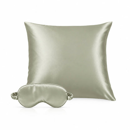 2-piece set with eyemask - 100% mulberry silk 19 momme - Brume de soie - sage green 63 x 63 cm + 8.5 x 20.5 cm