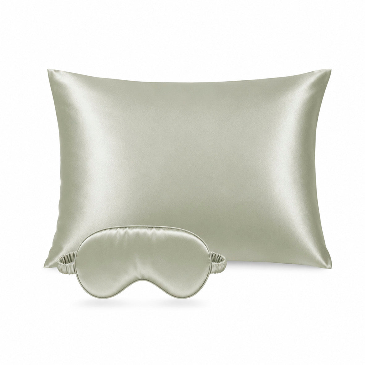 2-piece set with eyemask - 100% mulberry silk 19 momme - Brume de soie - sage green 50 x 70 cm + 8.5 x 20.5 cm