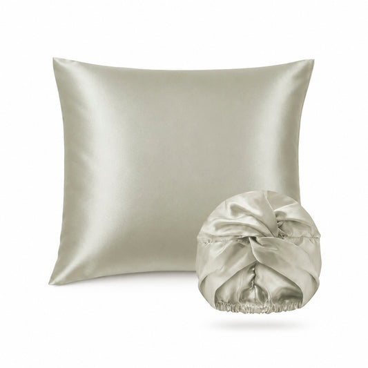 2-piece set with nightcap - 100% mulberry silk 19 momme - Brume de soie - sage green 63 x 63 cm + 20 x 30 cm