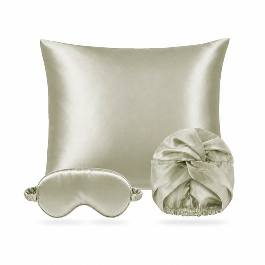 3-piece set - 100% mulberry silk 19 momme - Brume de soie - sage green 63 x 63 cm + 8.5 x 20.5 cm + 20 x 30 cm