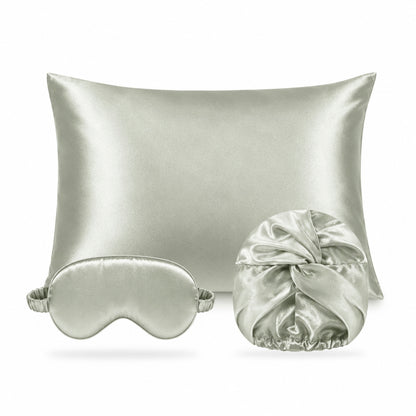 3-piece set - 100% mulberry silk 19 momme - Brume de soie - sage green 50 x 70 cm + 8.5 x 20.5 cm + 20 x 30 cm