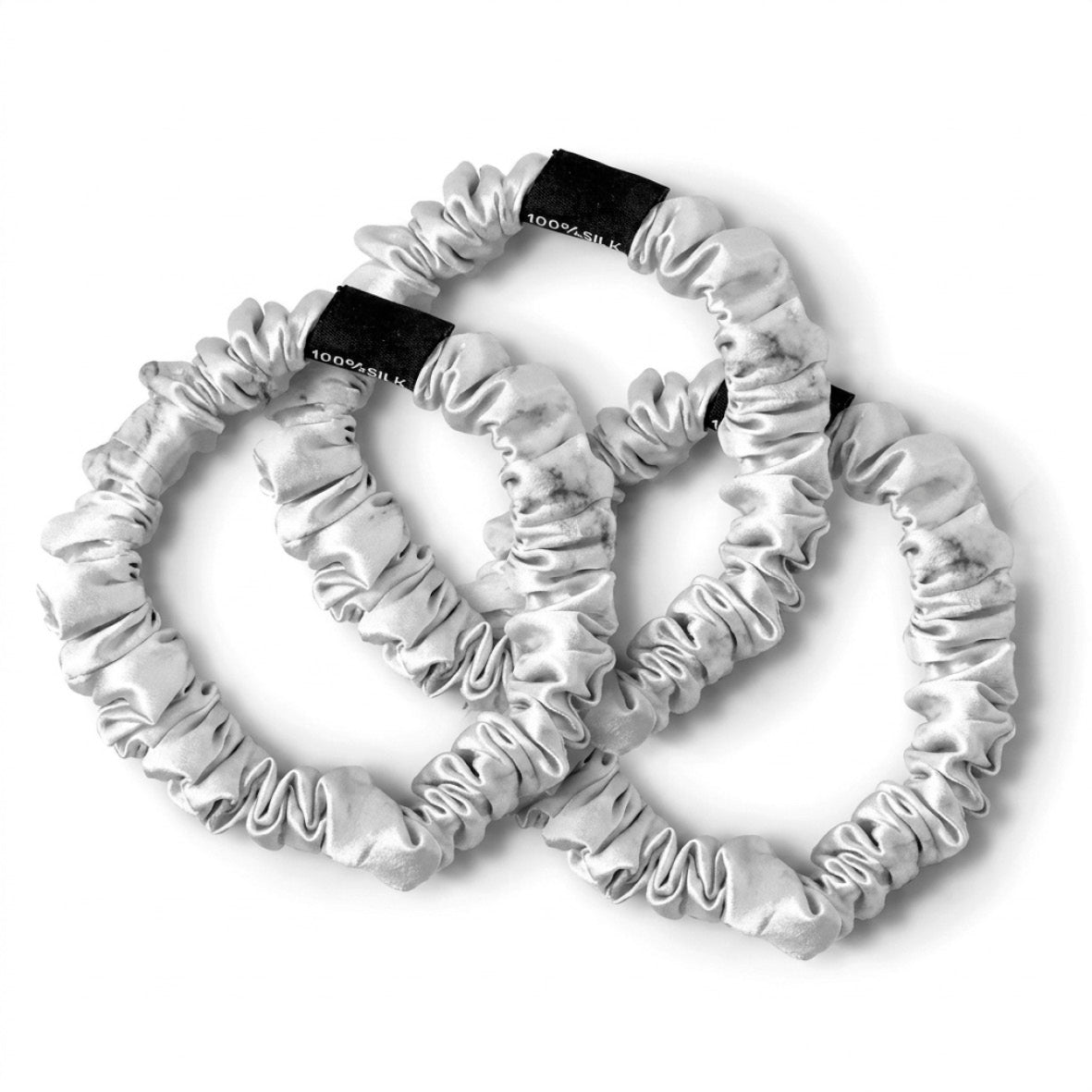Set of 3 skinny scrunchies silk - Althéa Grey marble - 3 x (D 6 cm)