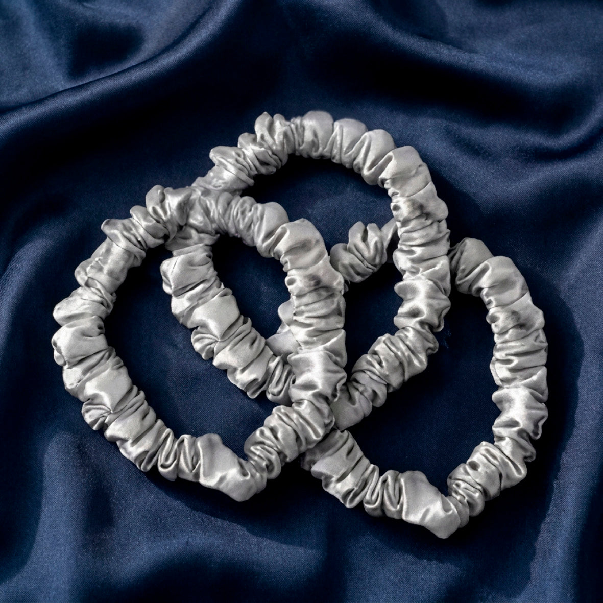 Set of 3 skinny scrunchies silk - Althéa Grey marble - 3 x (D 6 cm)