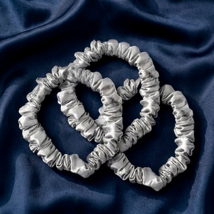 Set of 3 skinny scrunchies silk - Althéa Grey marble - 3 x (D 6 cm)